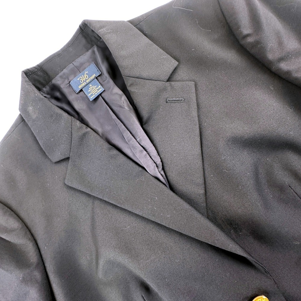 Brooks Brothers Women 16 Blazer Black Loro Piana‎ Wool Gold Button Professional
